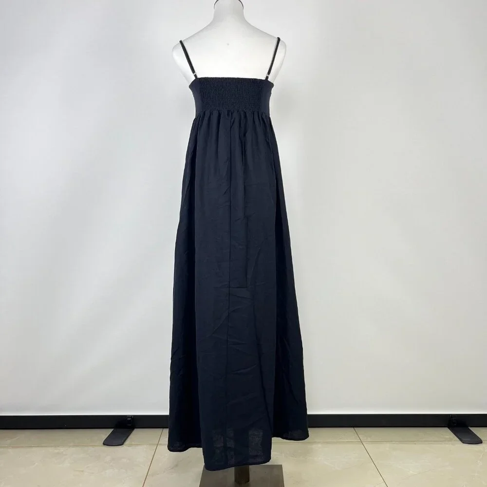 NWOT Farm Rio Linen Blend Black Sleeveless Maxi Dress Size L - Picture 6 of 12